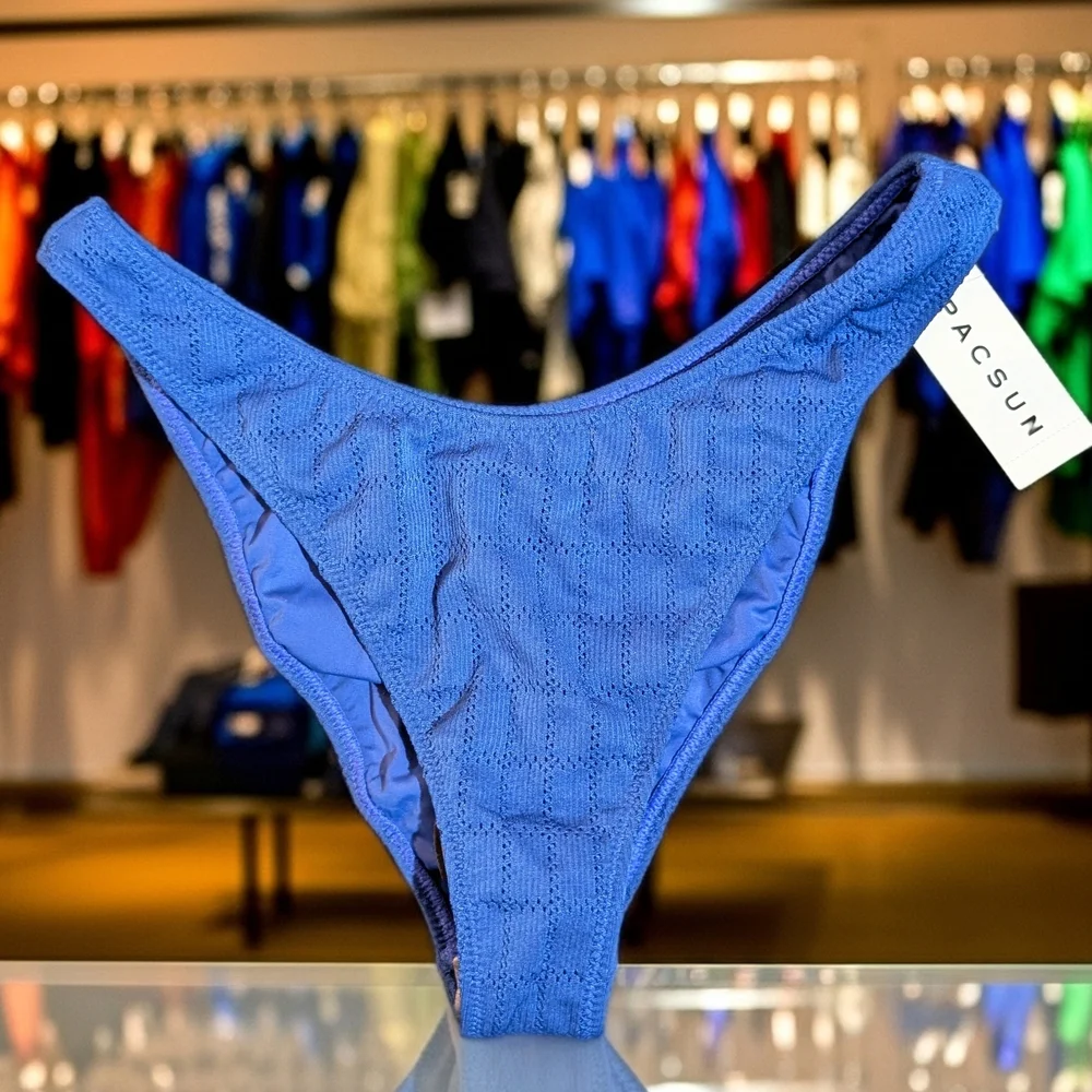 PacSun Blue Geometric Bikini Bottom Women's Size M Lined Elastic Waist - Picture 1 of 4